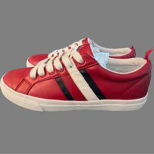 Tommy Hilfiger Lireai Womens Size 7.5 Red Faux Leather Striped